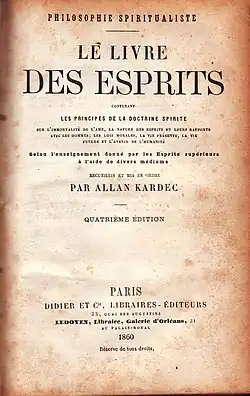 Page de garde du livre des Esprits, édition de 1860, son entête est Philosophie spiritualiste.