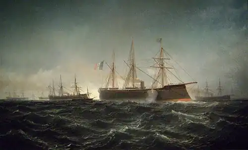 Tableau représentant plusieurs navires à vapeur faisant route