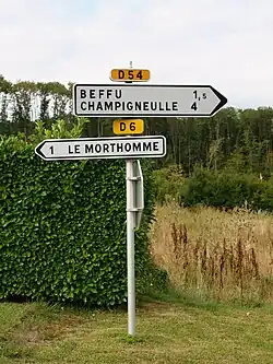 Cartouches E43 D54 et D6 chacun sur un panneau D21a.