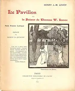 Première de couverture pour Le Pavillon, de Henry Jean-Marie Levey/Levet. Illustrations d'Alfredo Müller. Paris, Editions de l'Aube, 1897.
