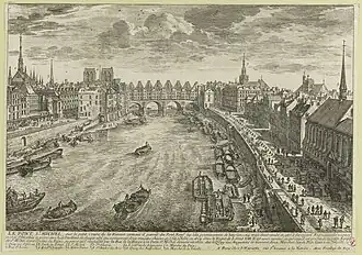 Le pont reconstruit en pierre avec huit pavillons de chaque côté, abritant deux maisons chacun (vers 1660).