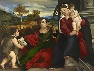Le Titien, La Vierge, l'Enfant, Sainte Agnès et Saint Jean Baptiste, milieu du XVIe&nbsp;siècle.