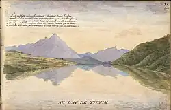 Aquarelle du lac de Thoune réalisée par Désiré Monnier en 1836.