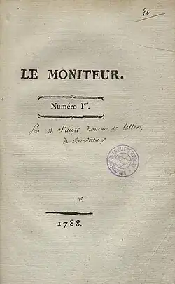 Exemplaire du Moniteur 1788 (n° 1) annoté par Pierre Bernadau.