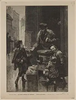 Gravure représentant des enfants achetant des marrons dans la rue