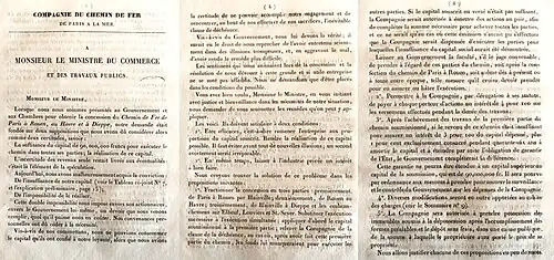 Exposé soumis au Gouvernement par la compagnie du chemin de fer de Paris à la mer. Lebobe à Paris, 3 avril 1839.