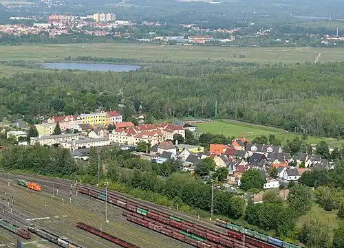 Ledvice : vue aérienne.