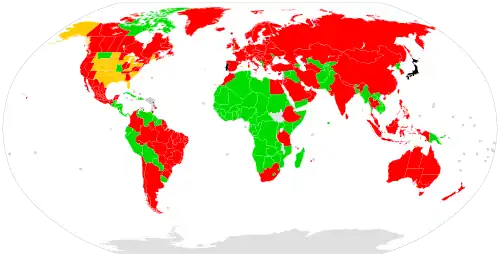 Carte mondiale de la réglementation du téléphone au volant