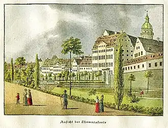 Promenadenring au niveau de Saint-Thomas, en 1800. Le bâtiment principal est l'école Saint-Thomas.