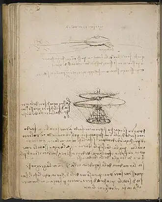 Vis aérienne, de Léonard de Vinci (années 1480)