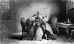 Les adieux de Louis&nbsp;XVI à ses proches, gravure de 1820.