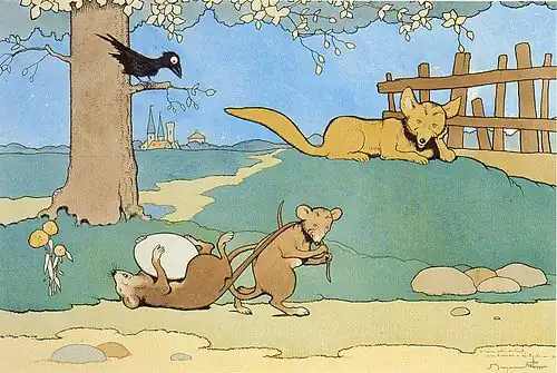 Illustration de la fable de La Fontaine, Les Deux Rats, le Renard et l'Œuf (1924).