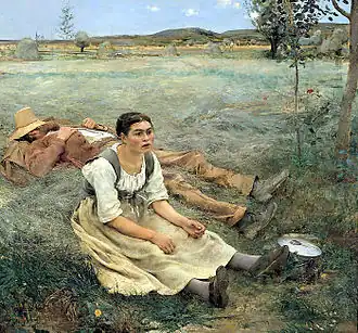 Jules Bastien-Lepage, Les Foins (1877), huile sur toile, 180&nbsp;×&nbsp;195&nbsp;cm, musée d'Orsay, Paris.