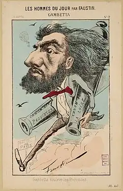 Caricature montrant Gambetta portant des canons.