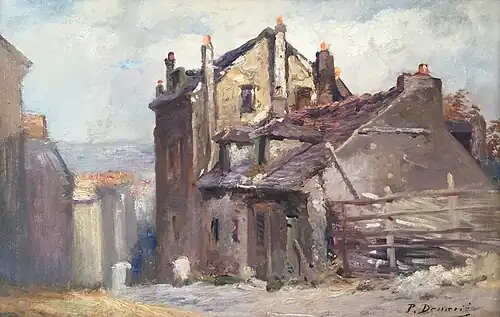 Les Maisons de Mimi Pinson et Berlioz sur la butte Montmartre, huile sur toile, 55&nbsp;×&nbsp;38&nbsp;cm, œuvre présentée au Salon des indépendants[réf.&nbsp;nécessaire].