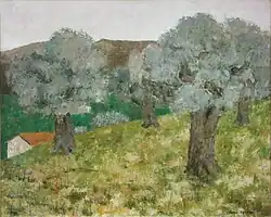 Les oliviers. Peinture de Peter Orlando