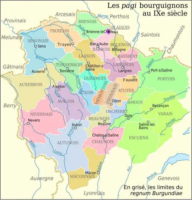 Les pagi carolingiens en « Bourgogne franque » (IXe&nbsp;siècle)