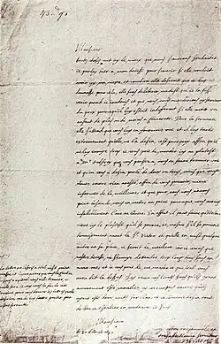 Facsimilé de lettre manuscrite