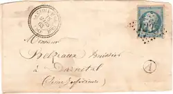 Lettre de bureau de distribution avec cachet perlé.