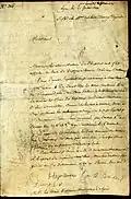 Lettre des élus du district au comité des finances de l'Hôtel-Dieu (recto). ADRML