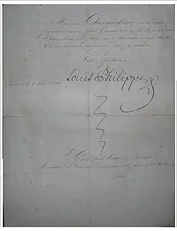 Lettre manuscrite à l'encre avec signature.