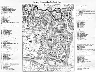 Le vray Pourtraict de Caen en 1575 par François de Belleforest.