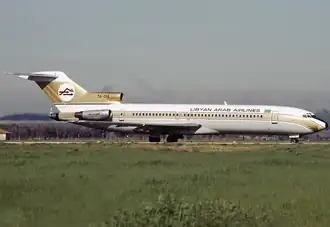5A-DIA, le Boeing 727 impliqué dans l'accident, ici à l'aéroport Léonard-de-Vinci de Rome Fiumicino en avril 1986.