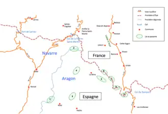Carte indiquant des frontières en pointillés et des ellipses vertes.