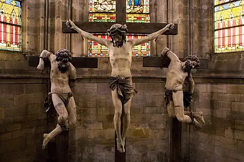 Christ en croix entre les deux larrons de Ligier Richier (vers 1531).