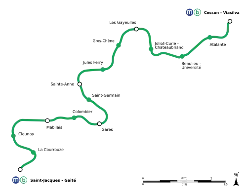 Plan des stations de la ligne B.