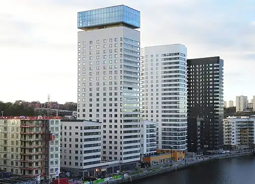 De gauche à droite: K7 (under byggnad), Kajplats 6, Kajen 5 och Kajen 4