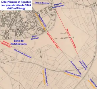 Chemins entre Lille et Ronchin en 1874