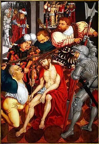 La Dérision du Christ (milieu du XVIe&nbsp;siècle), école de Lucas Cranach l'Ancien.