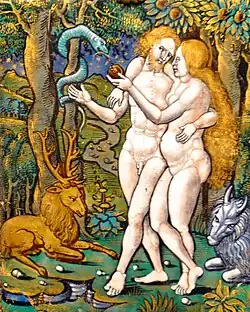 Le Péché originel par Nardon Pénicaud (début XVIe&nbsp;siècle, Musée Städel, Francfort-sur-le-Main).