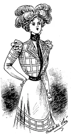 Dessin (1898) d'une robe avec chemisier et cravate.