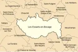 Carte montrant les différentes communes autour d'Essarts-en-Bocage.