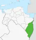 La région de la Westerwolde (en vert) telle qu'elle est définie au XIXe&nbsp;siècle.