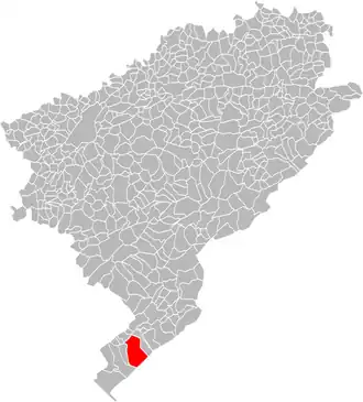 Vue d'une carte indiquant l'emplacement d'une commune dans son département.
