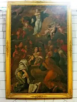 Photographie en couleurs d'un tableau représentant une scène biblique.