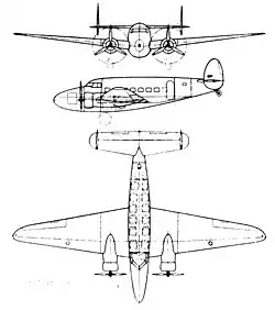Description de l'image Lockheed 14-H 3-view L'Aerophile October 1937.jpg.