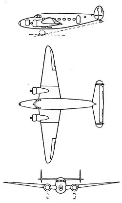 Description de l'image Lockheed Lodestar 3-view L'Aerophile January 1940.jpg.