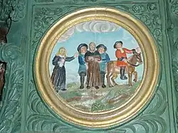 Locronan : église Saint-Ronan, chaire à prêcher, un des médaillons illustrant la vie de saint Ronan 2