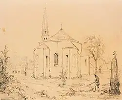 Loctudy : l'église Saint-Tudy en 1840 (dessin de Léon Gaucherel).