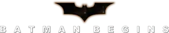 Sur un fond noir, les mots "BATMAN BEGINS" en capitales blanches, surmontés d'une chauve-souris stylisée noire avec un liseré rouge