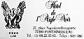Logotype de l'hôtel tel que présenté sur une boîte d'allumettes en 1987.