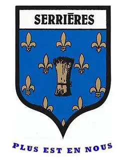 Graphie récente du blason adoptés sous la révolution. La devise a été rajoutée en 1962 en collaboration avec le comité franco-suisse