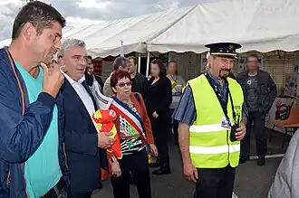 Visite de la fête avec M.&nbsp;Frédéric Cuvillier, Ministre délégué aux Transports, à la Mer et à la Pêche, Mme Colette Finet, maire de Longueau, et Jean-Claude Boulet, président de l'ARPDO.
