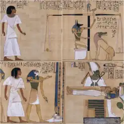 Quatre cases avec des personnages d'une fresque égyptienne représentant les positions du strip Loss.