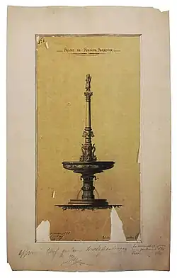 Projet de Joseph Lousberg avec des têtes de bœufs à la place des coquilles Saint-Jacques.