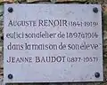 Plaque commémorative pour Auguste Renoir.
